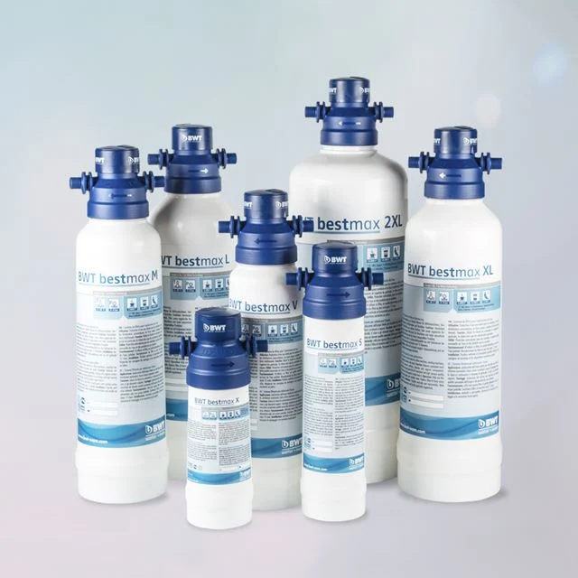 A group of water filters in different sizes.