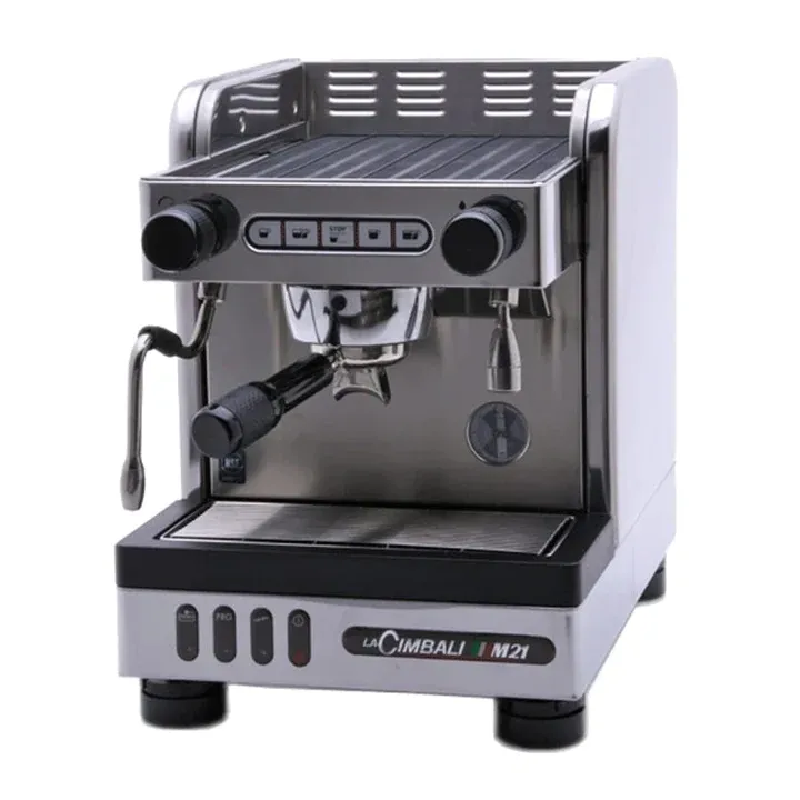 A coffee machine with two levels and one side of the device.