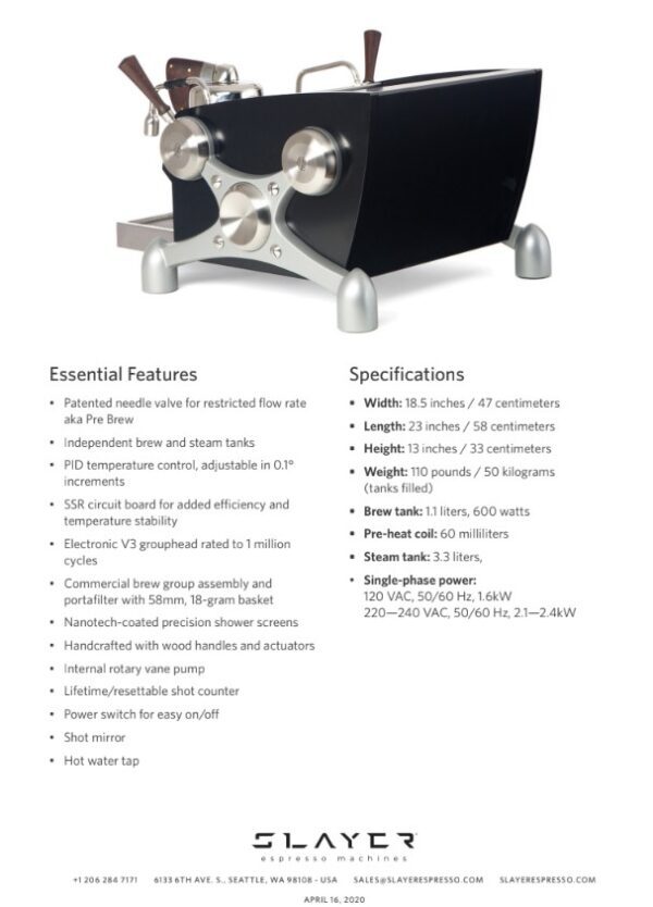 A page of the features and specifications for the compact air conditioner.