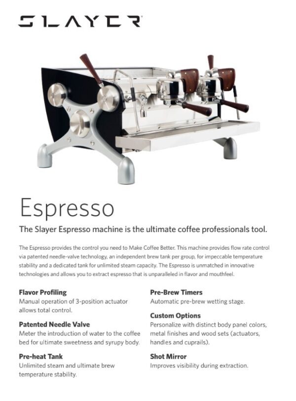 A coffee machine with the words " espresso ".