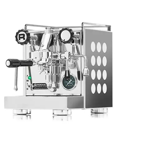 A silver machine with two different levels of coffee.